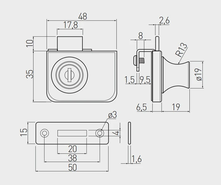 Замок GTV подвійний до скла ZZ-SZ-409-01 Хром - 2