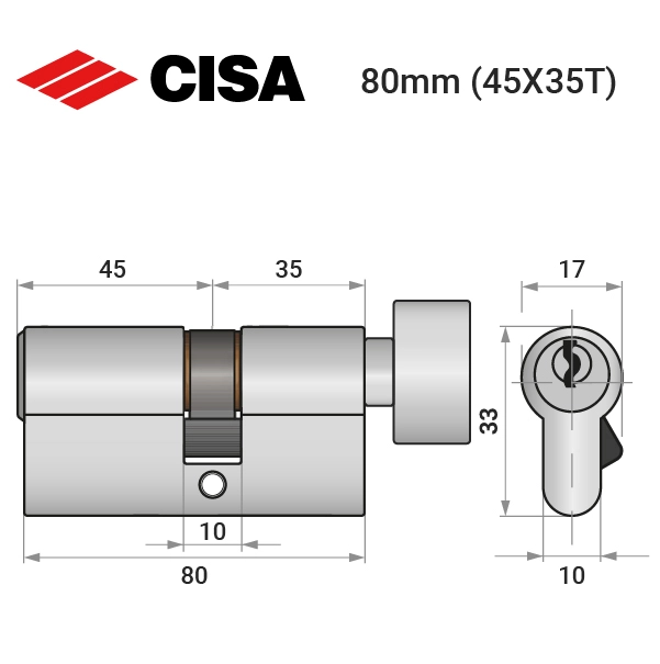 Циліндр CISA C2000 80T (45*35T) нікель матовий - 11