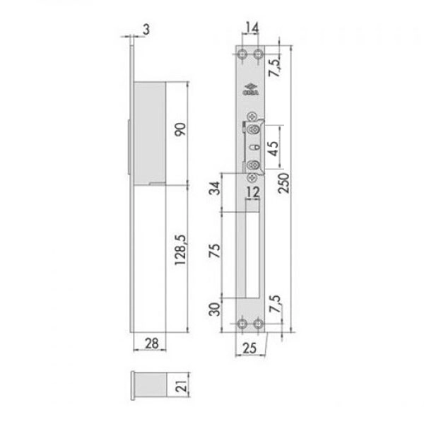 Электрозащелка CISA 15001.00.0.07 НЗ-AЕ (без питания закрыто) + ответная планка серый - 10