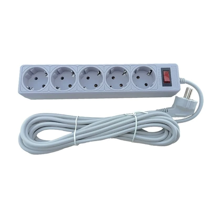 Сетевой фильтр с заземлением, 5 розеток, 5 м, серый