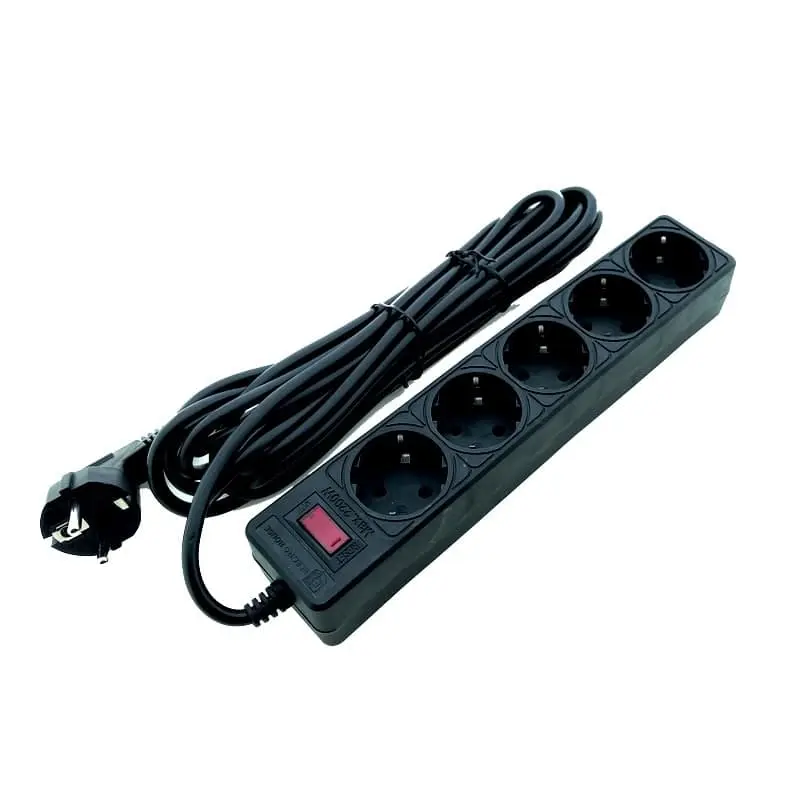 Сетевой фильтр с заземлением, 5 розеток, 5 м, черный - 4