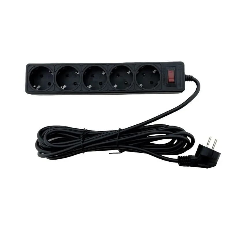 Сетевой фильтр с заземлением, 5 розеток, 5 м, черный