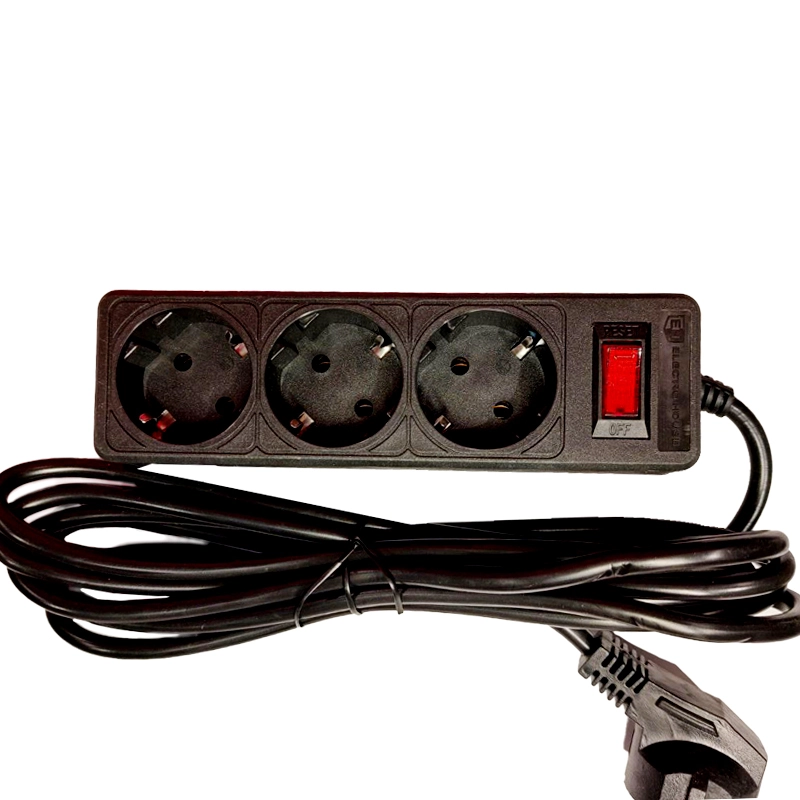 Сетевой фильтр с заземлением, 3 розетки, 3 м, черный