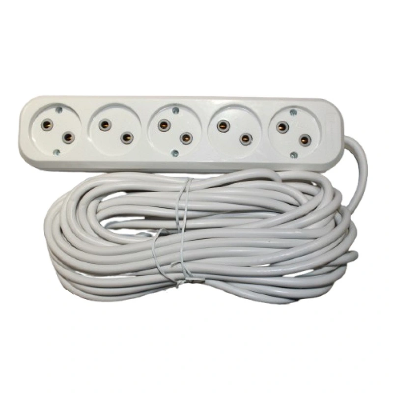 Удлинитель без заземления, 5 розеток, 10 м, белый
