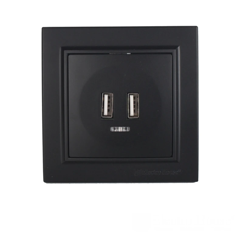 Встраиваемая розетка Enzo на 1x220V + 2xUSB, арт. EH-5320-PG, Безупречный графит