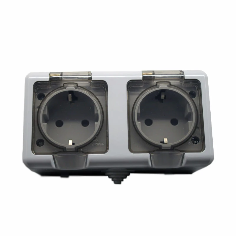 Встраиваемая розетка на 2x220V с крышкой, арт. EH-SW4, Серый