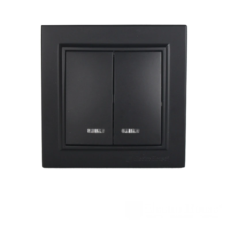 Выключатель двойной с подсветкой, графитовый оттенок