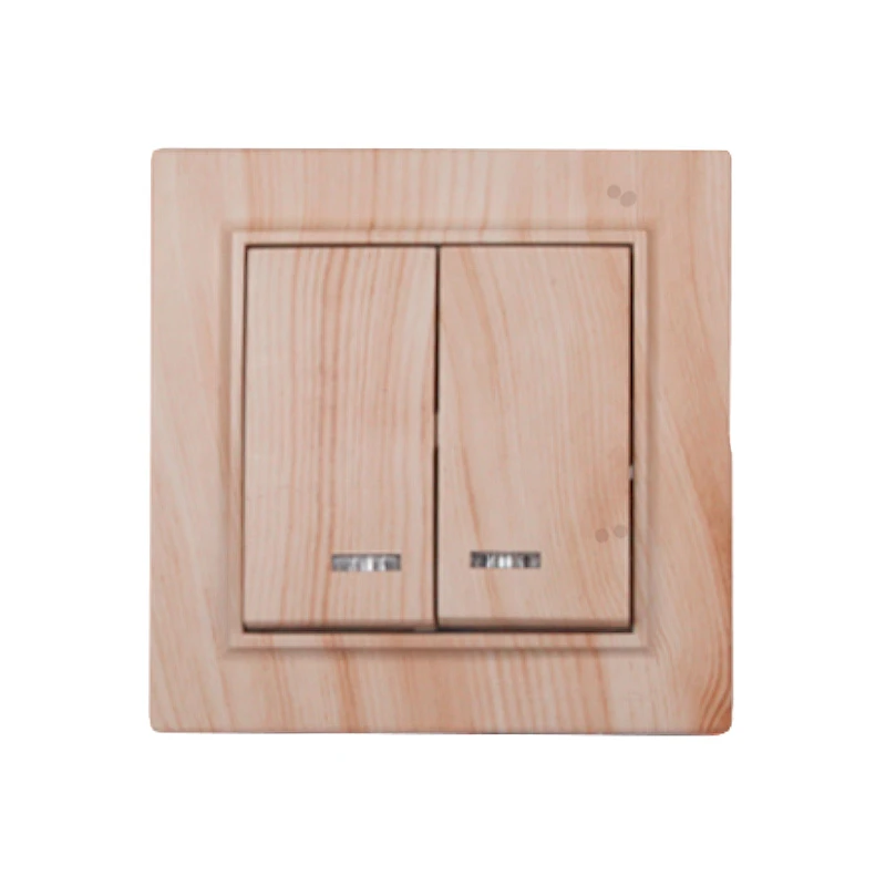 Выключатель двойной с подсветкой, белое дерево.