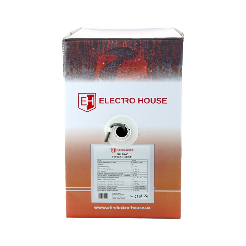 Сетевой кабель FTP cat5e 4х2х0,51 мм² Cu PE черный, наружный монтаж