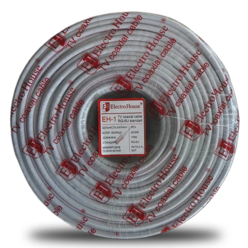 Кабель коаксиальный RG-6U 32% омедненная сталь 1.02 ПВХ, белый, 100 м