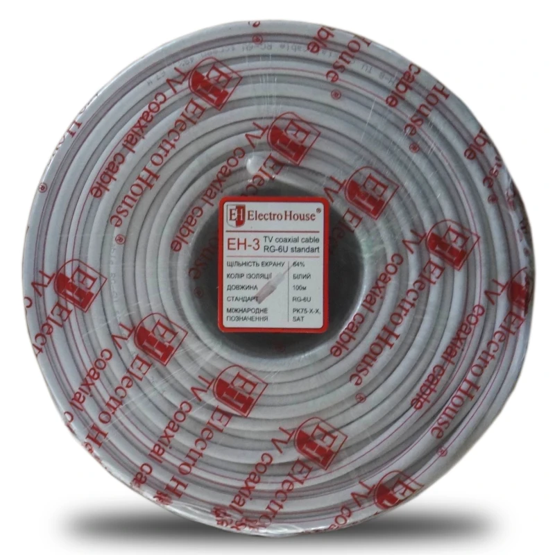 Кабель коаксиальный RG-6U 64% омедненная сталь 1.02 ПВХ, белый, 100 м