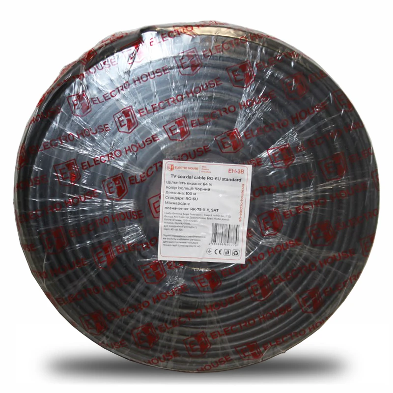 Кабель коаксиальный RG-6U 64% омедненная сталь 1.02 ПВХ, черный, 100 м