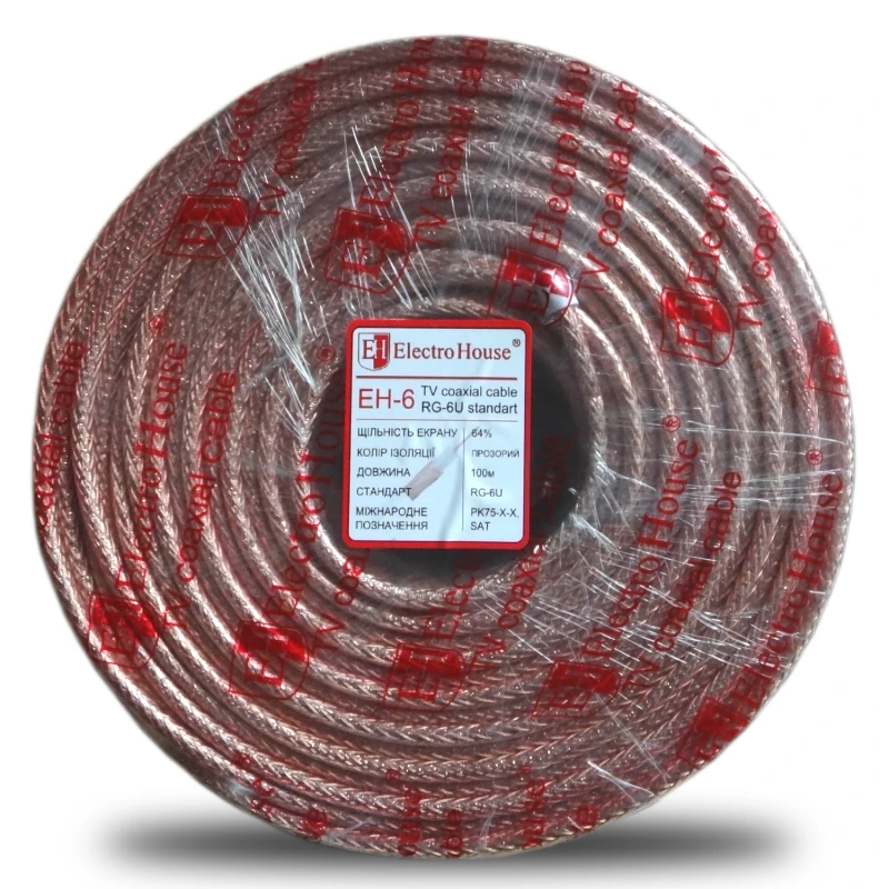 Кабель коаксиальный RG-6U 64% омедненная сталь 1.02 силикон, прозрачный, 100 м