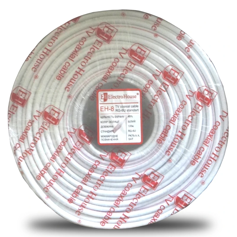 Кабель коаксиальный RG-6U 48% медь 1.02 ПВХ, белый, 100 м