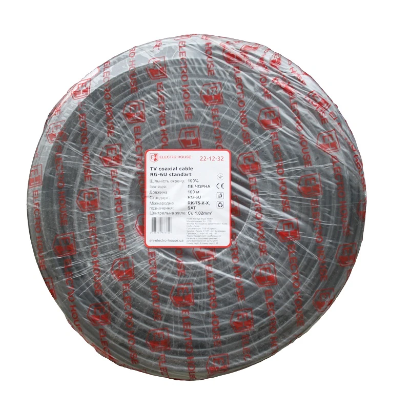 Кабель коаксиальный RG-6U 100% медь 1.02 полиэтилен, черный, 100 м