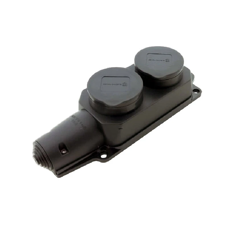 Колодка с заземлением с крышкой 2 гнезда, каучук, черный