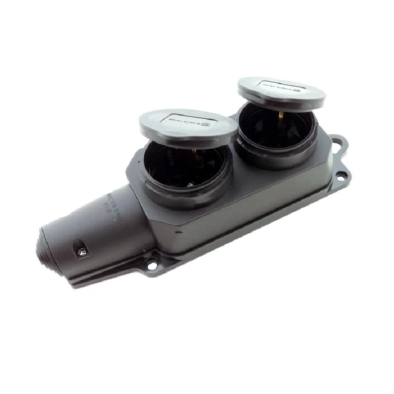 Колодка с заземлением с крышкой 2 гнезда, каучук, черный - 2