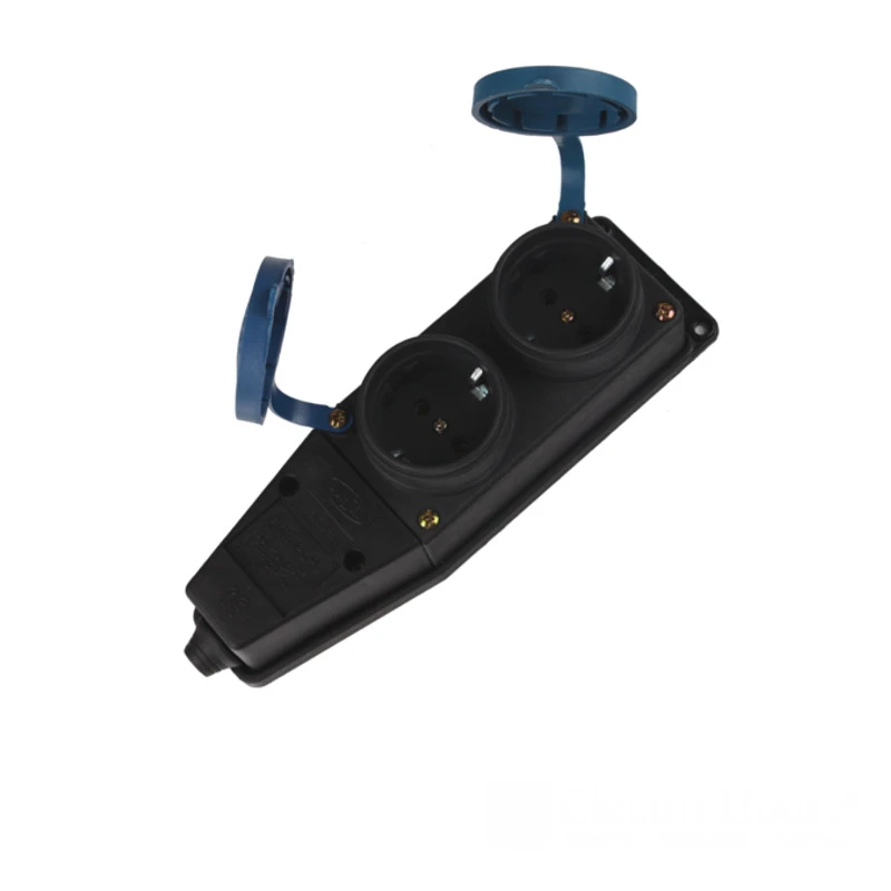 Колодка с заземлением с крышкой 2 гнезда, каучук, черный