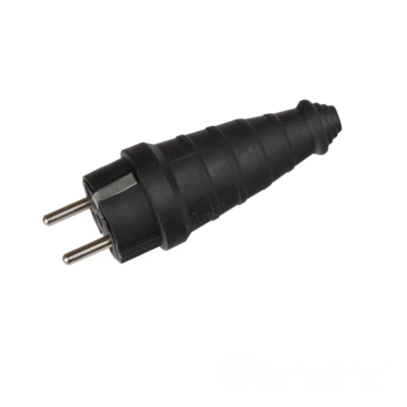 Вилка с заземлением прямая каучук, черный