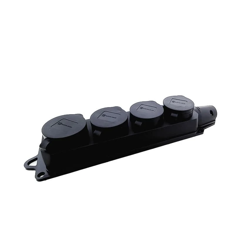 Колодка с заземлением с крышкой 4 гнезда, каучук, черный