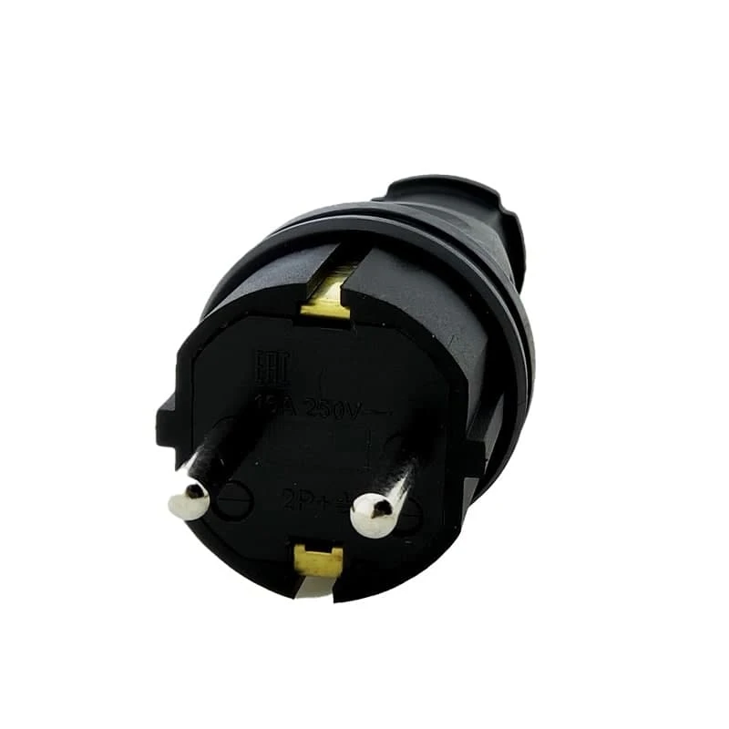 Вилка с заземлением прямая каучук, черный - 2