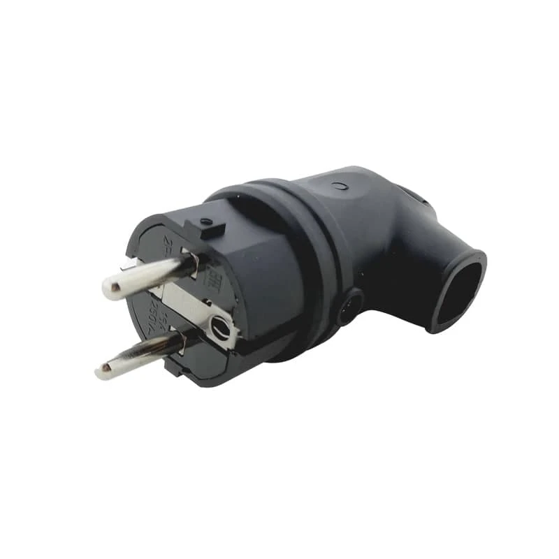 Вилка с заземлением угловая с кольцом каучук, черный - 2