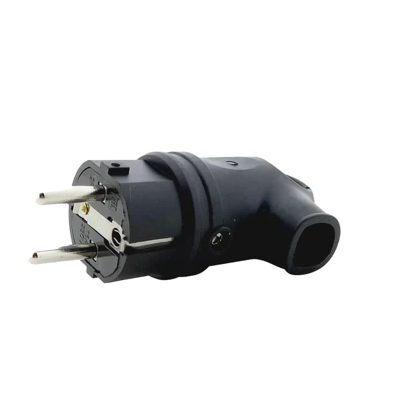 Вилка с заземлением угловая с кольцом каучук, черный