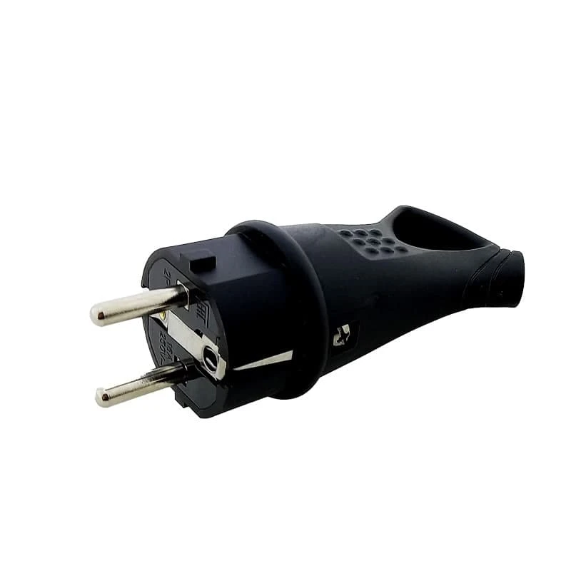 Вилка с заземлением угловая с кольцом 45° каучук, черный