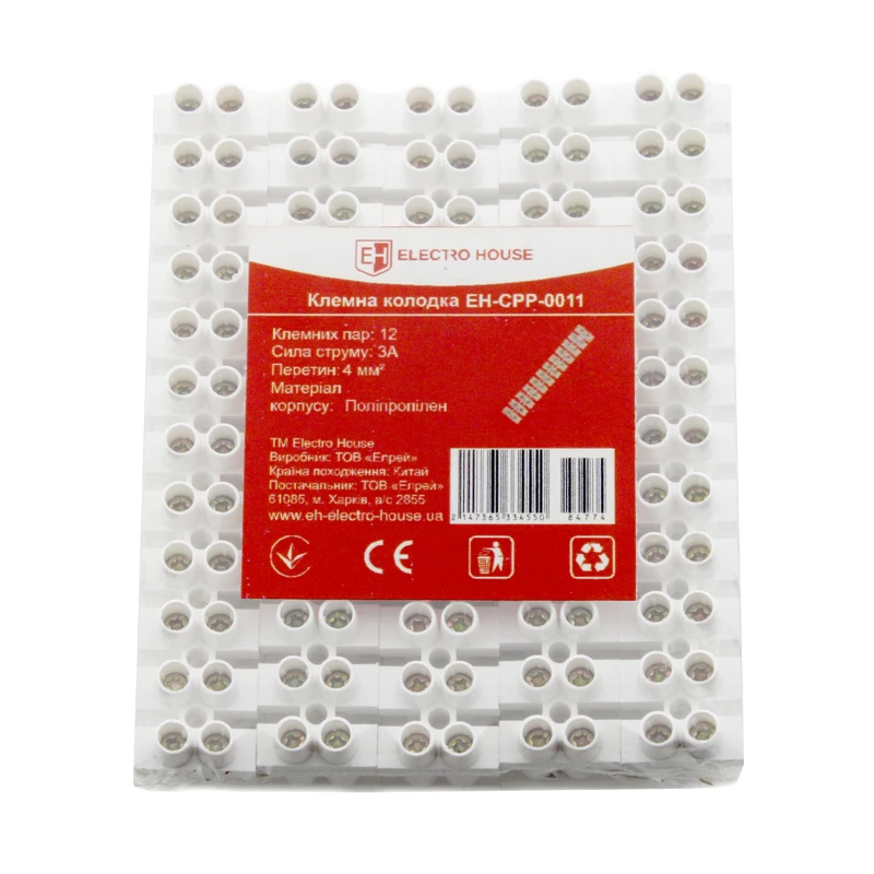 Клеммная колодка 4 мм² 3A, полипропилен