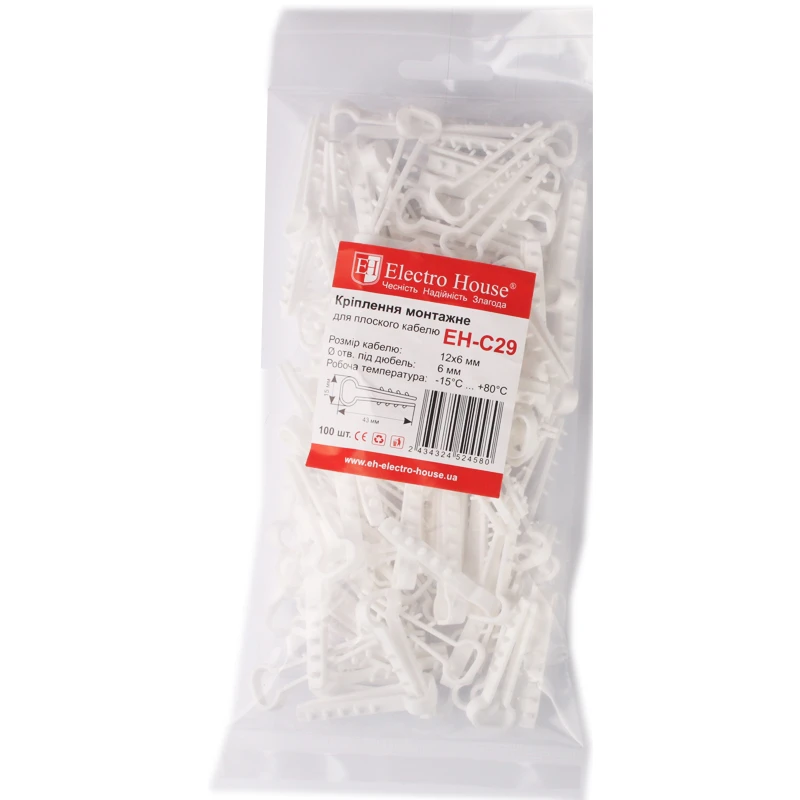 Крепление монтажное для плоского кабеля 12х6 мм, отверстие под дюбель Ø6 мм, 100 шт. - 2