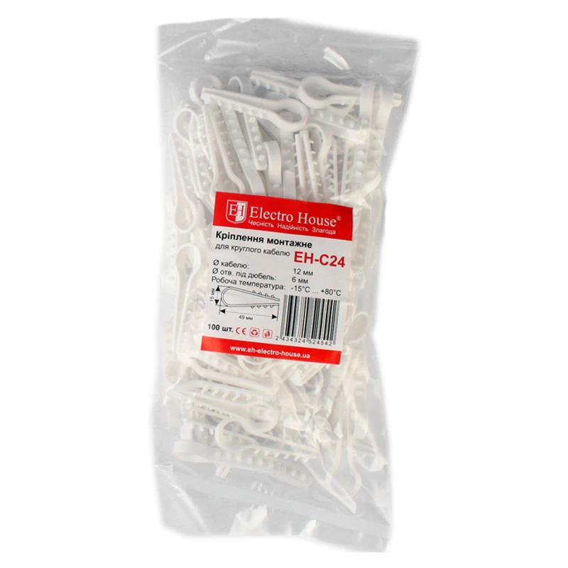 Крепление монтажное для круглого кабеля Ø12 мм, отверстие под дюбель Ø6 мм, 100 шт. - 2