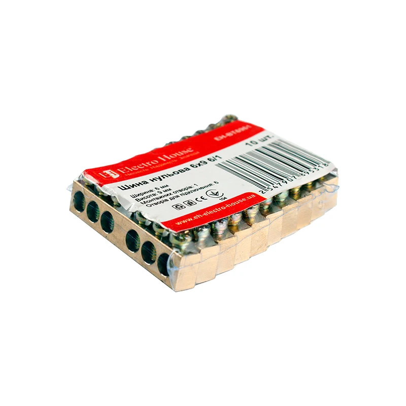 Шина нульова 6х9 мм²  6 /1, 1 отвір - 2