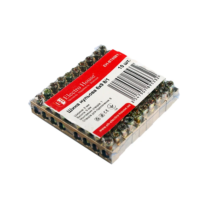 Шина нульова 6х9 мм²  8 /1, 1 отвір - 2