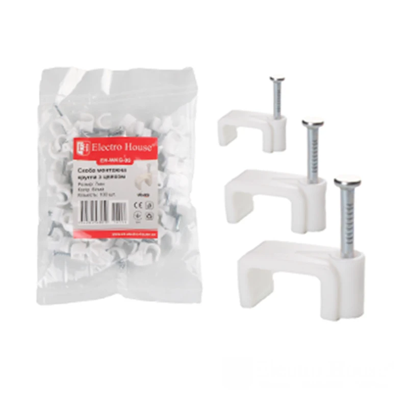 Клипса монтажная с гвоздем плоская 5 мм, 100 шт.