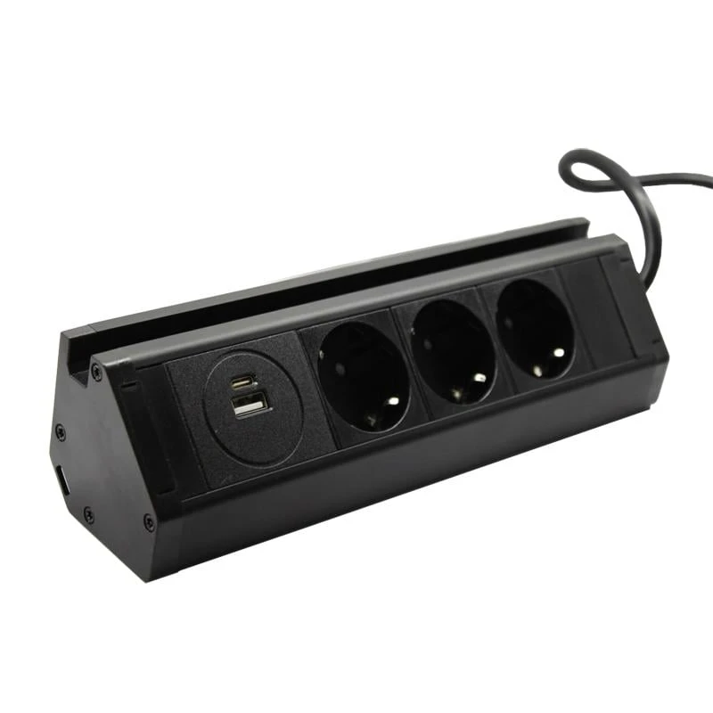 Вбудована розетка на 3x220V + 2xUSB горизонтальна EH-AR-308 Чорний