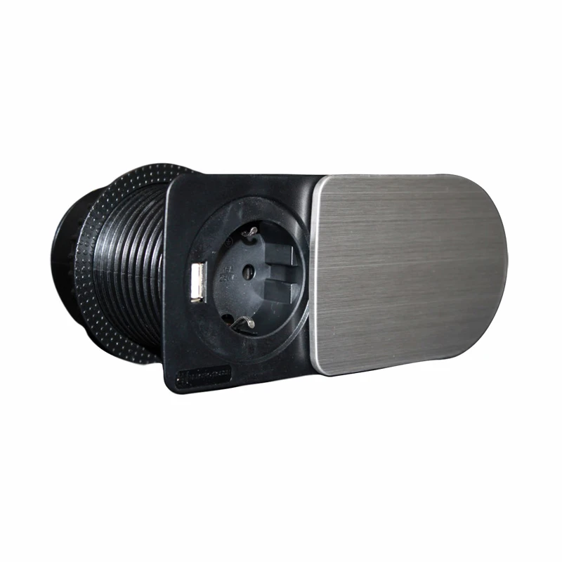 Вбудована розетка на 1x220V + 1xUSB, арт. EH-ARN-304, Сріблястий металік