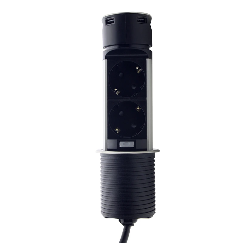Встраиваемая розетка на 2x220V + 2xUSB, арт. EH-AR-306, Серебристый металлик