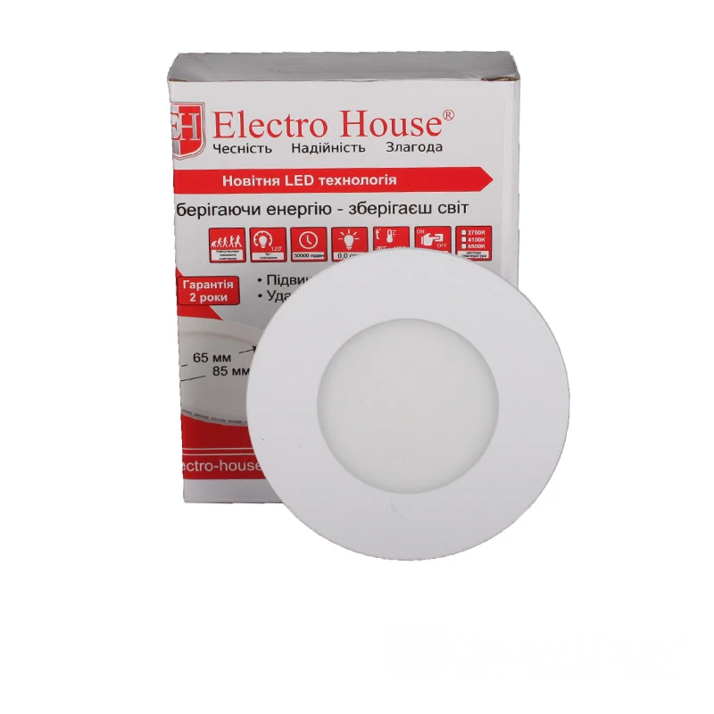 LED панель круглая Ø90 мм 3Вт, нейтральный белый 4100К, 270 Лм