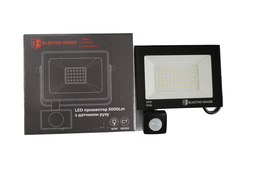 LED прожектор з датчиком руху  50Вт  5000 Лм  6500К   холодний білий  SMD2835 - 2