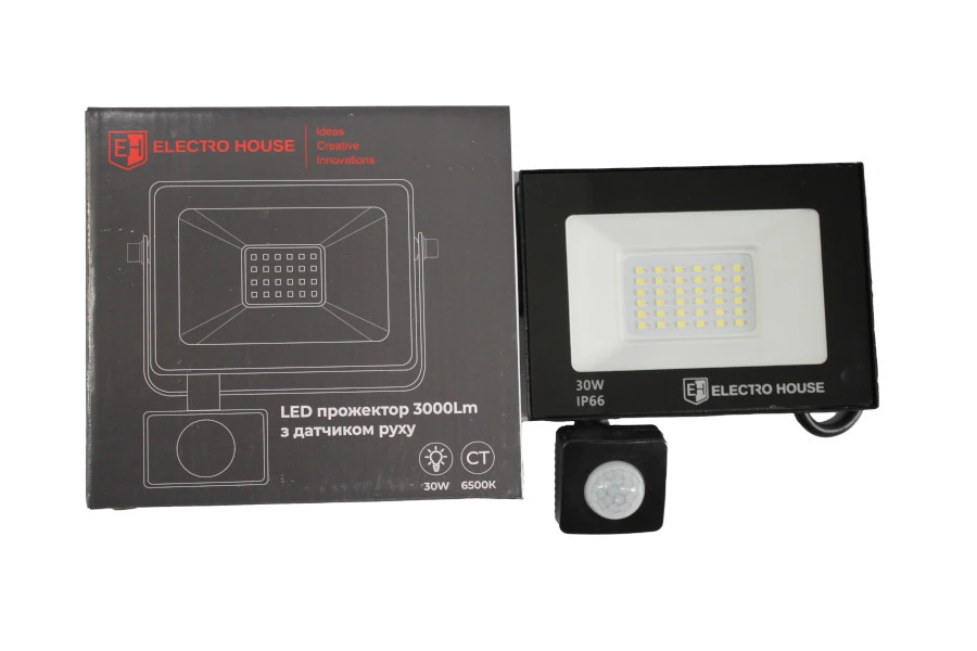 LED прожектор з датчиком руху 30Вт  3000 Лм  6500К   холодний білий  SMD2835 - 2