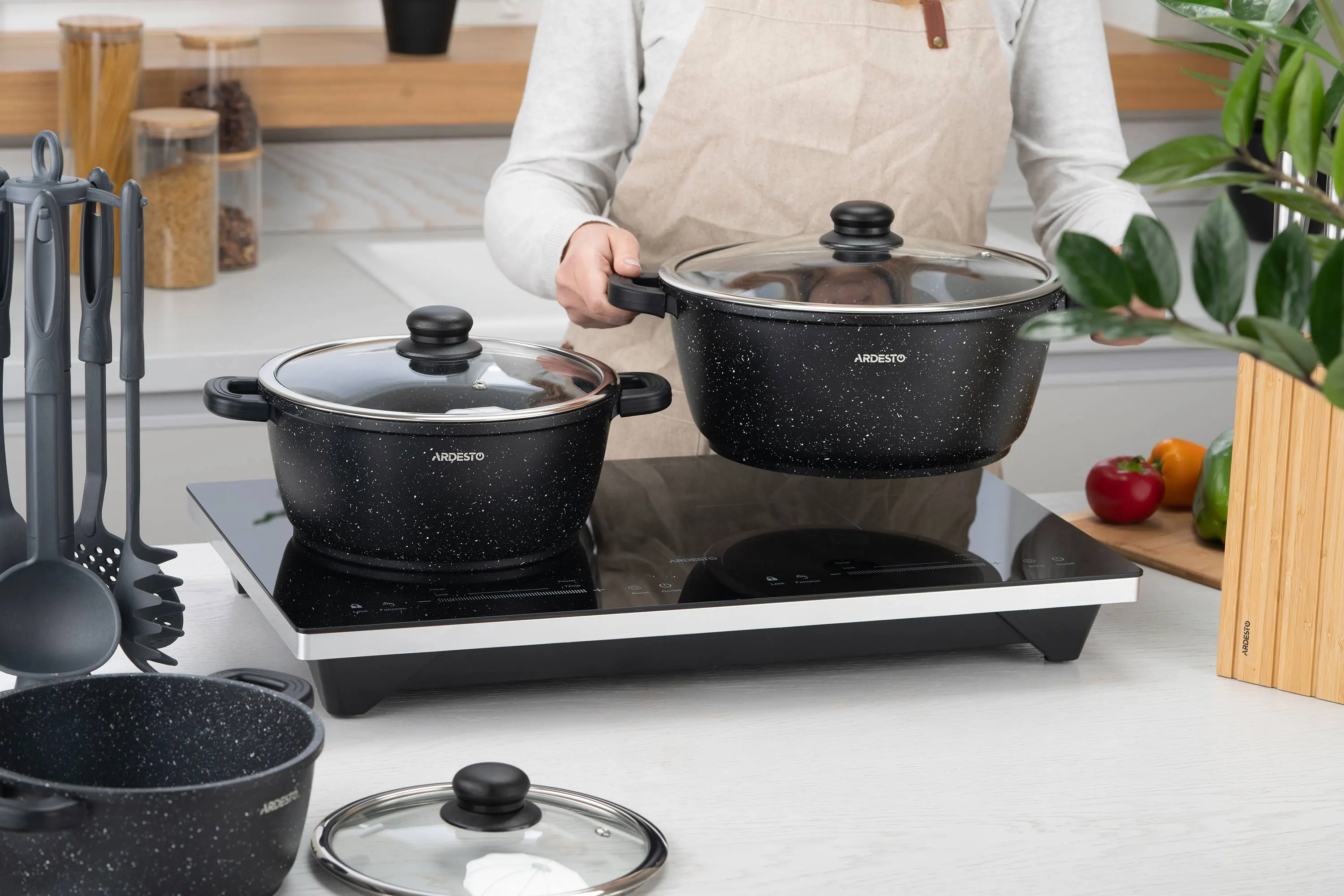 Каструля зі скляною кришкою Ardesto Gemini Anzio, 2.5л, алюміній, чорний - 2