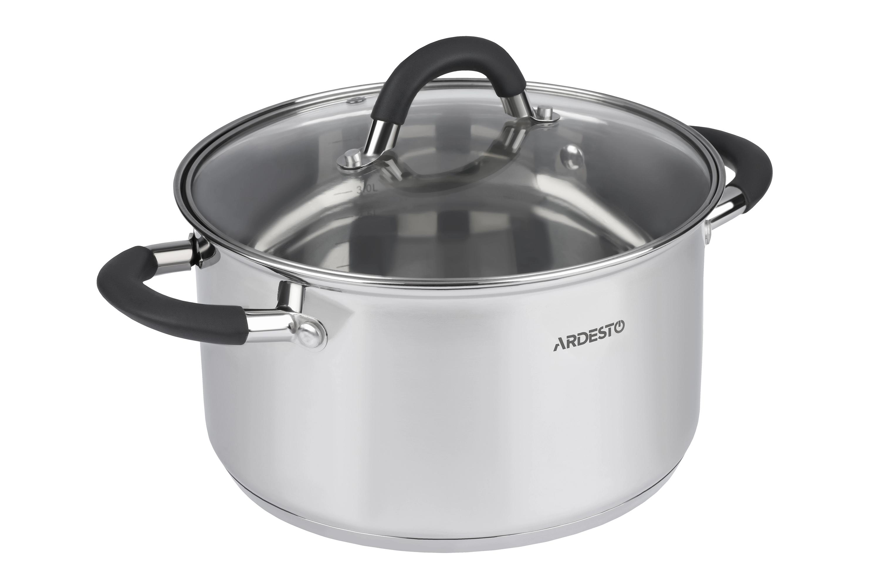 Каструля зі скляною кришкою Ardesto Gemini Salerno, 2.3л, нержавіюча сталь, силікон