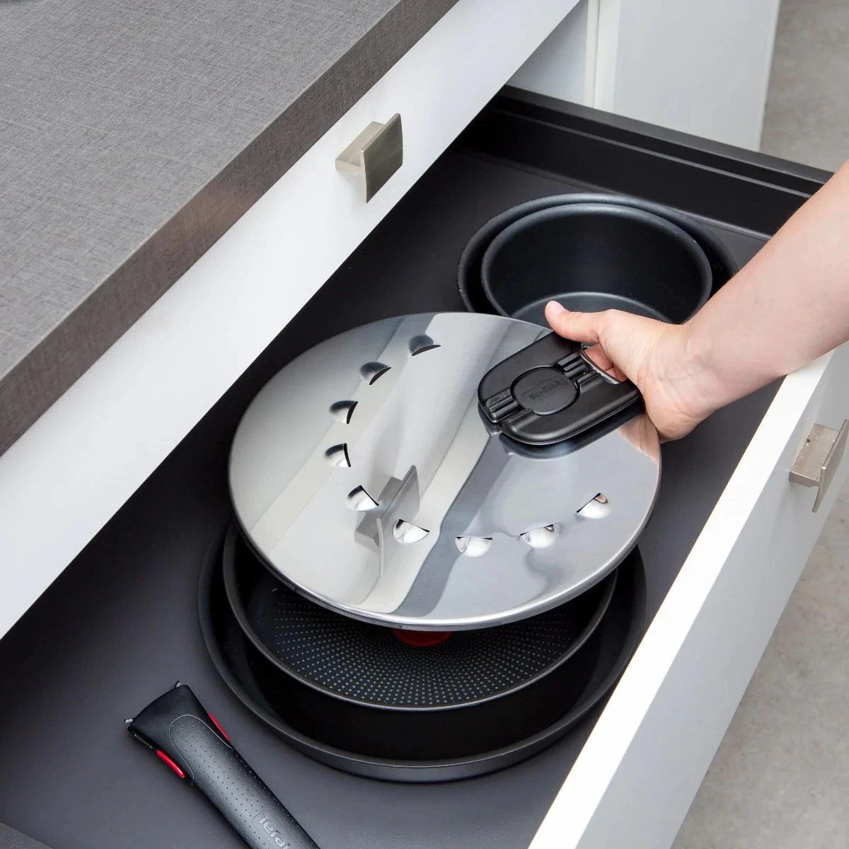 Кришка із захистом від розбризкування Tefal Ingenio, 20-28см, нержавіюча сталь, пластик - 6