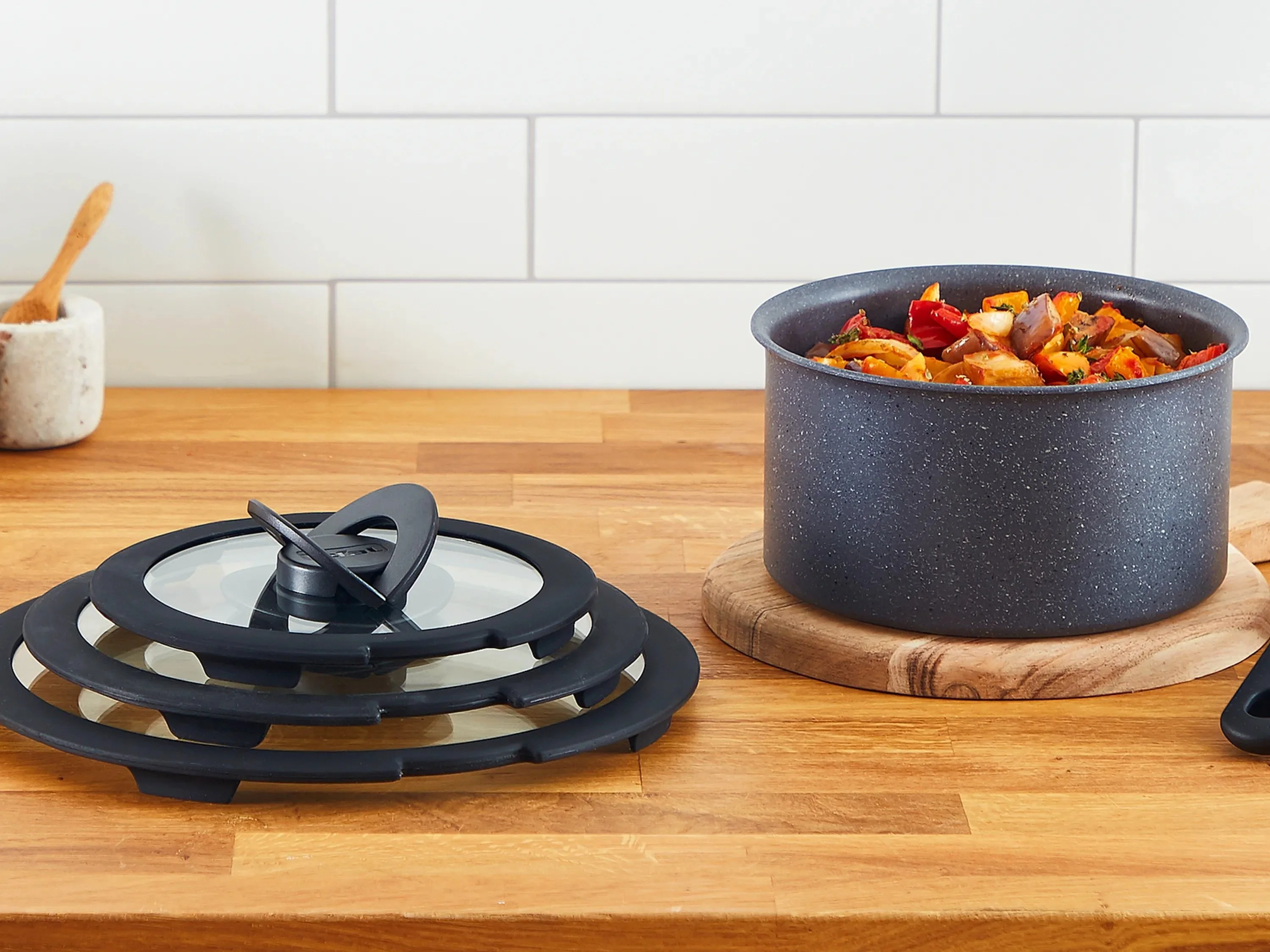 Кришка Tefal Ingenio 18см, скло, силікон, прозоро-чорний - 6