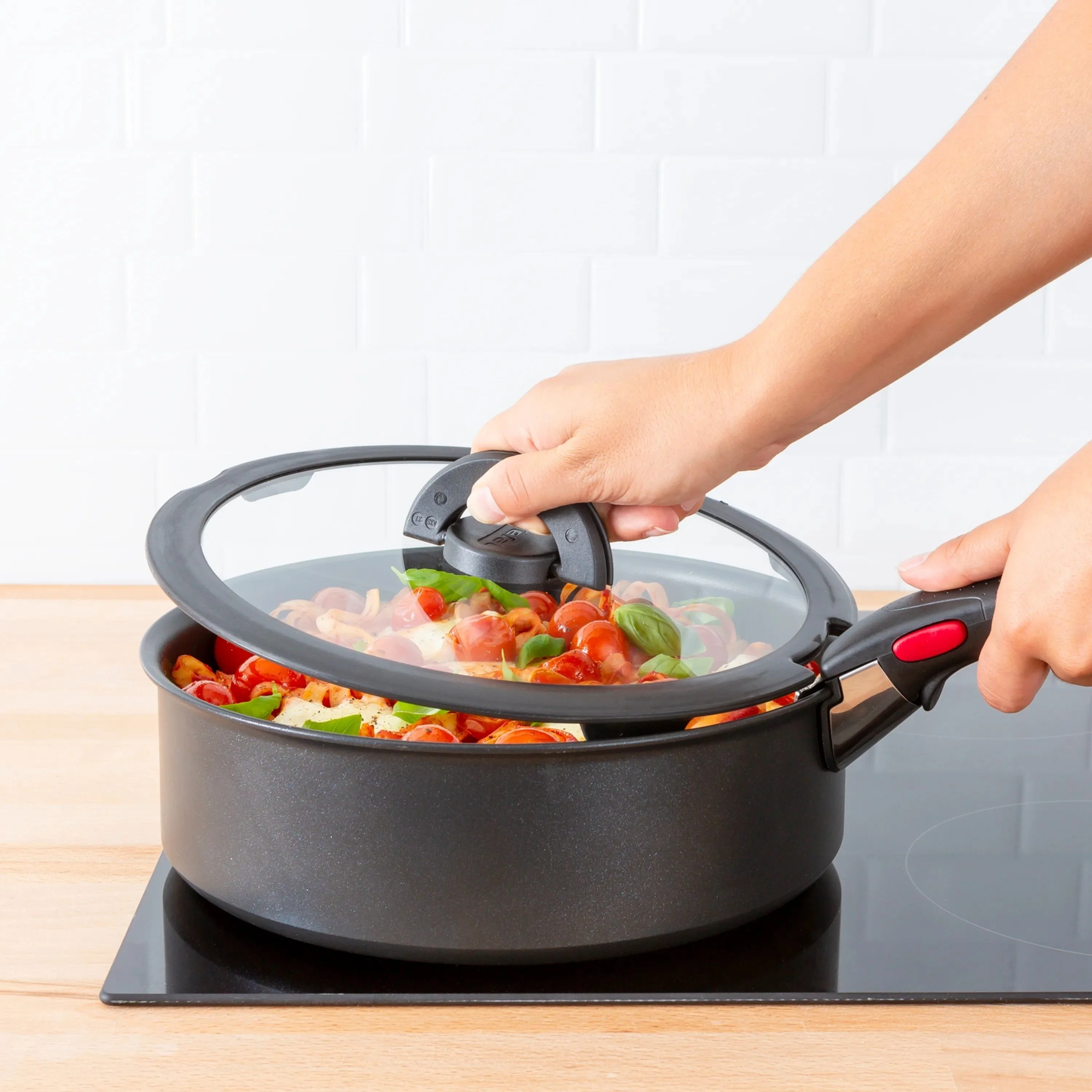 Кришка Tefal Ingenio 22см, скло, силікон, прозоро-чорний - 7