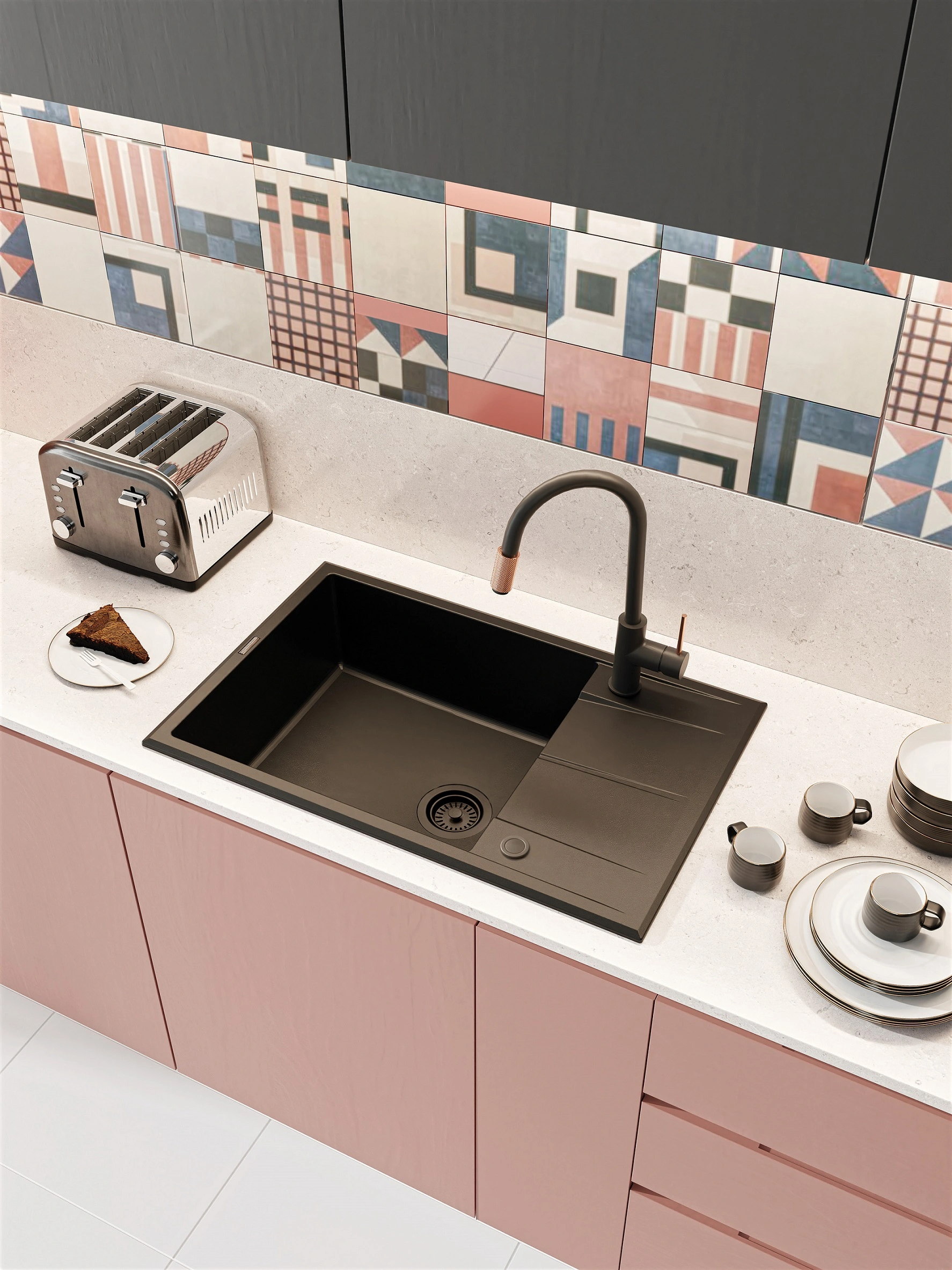 Змішувач для кухні Deante Aster, довжина виливу - 206мм, поворотний, 1+фільтр, чорний-мідь - 4