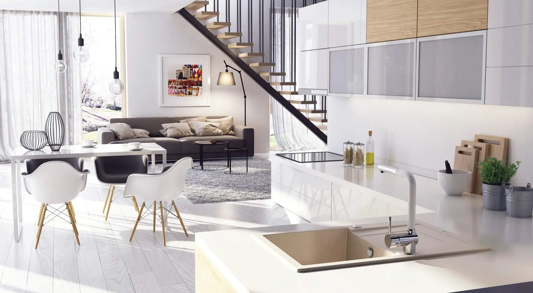 Змішувач для кухні Deante Aster, довжина виливу - 209мм, витяжний, 1важіль, хром-білий - 2