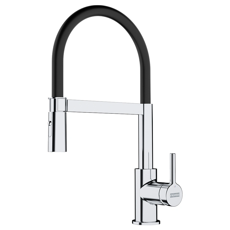 Змішувач для кухні Franke Lina, довжина виливу - 215мм, гнучкий, 1важіль, хром-чорний