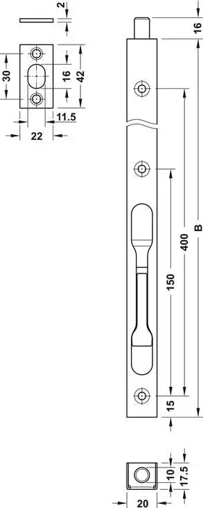 Шпінгалет дверний Hafele 911.62.184  20x450 мм Нікель матовий - 2