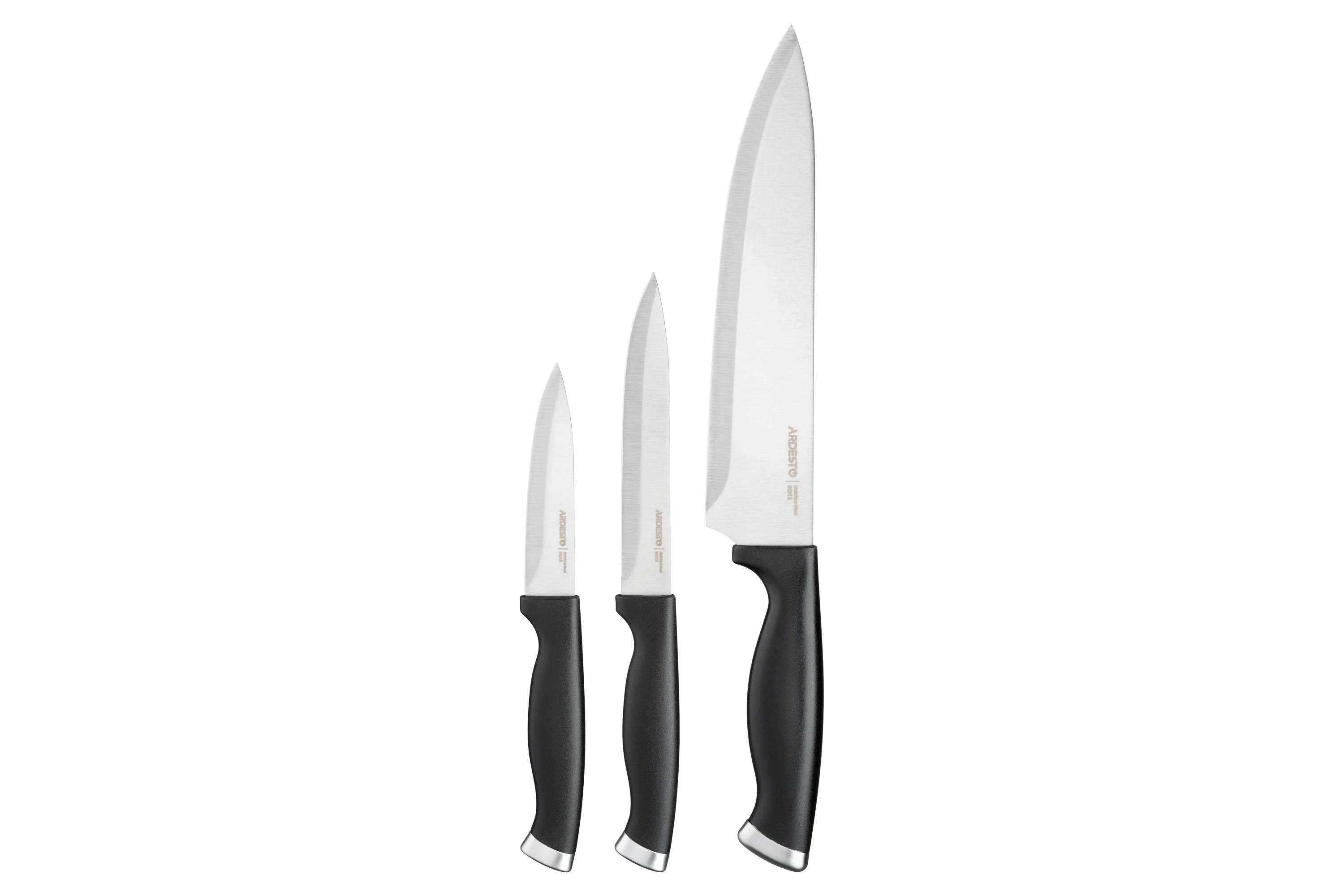 Набір ножів Ardesto Gemini Gourmet, 3 предмети, нержавіюча сталь, пластик, чорний